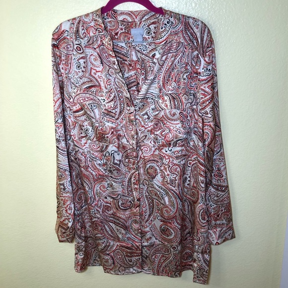 Chico’s paisley print long sleeve Satin Tunic size 2 12/14 - Picture 2 of 10